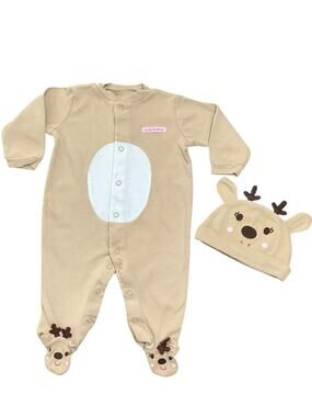 Carter’s Beige Deer Footed One-Piece with Hat for Baby Size. Month’s EUC